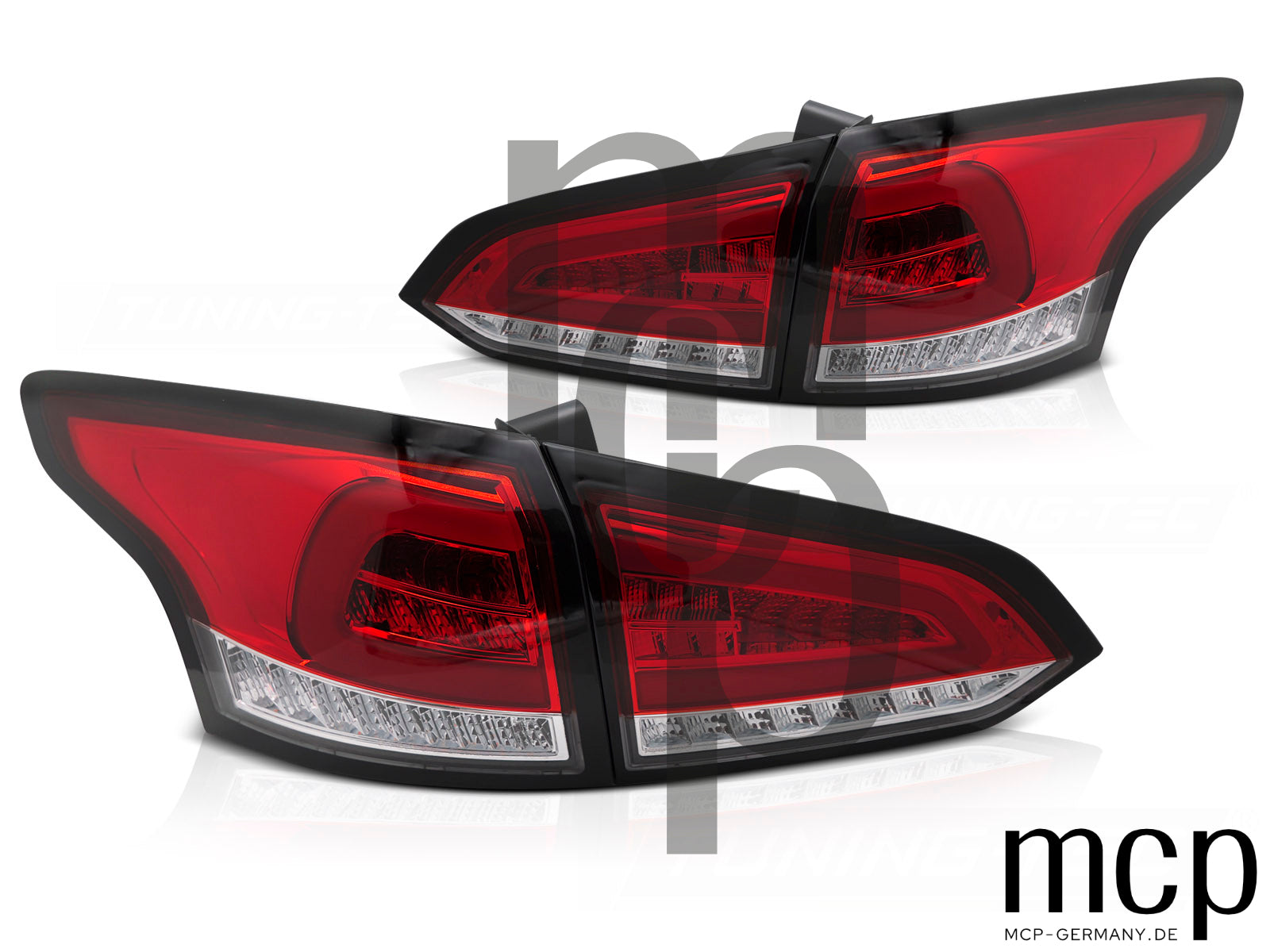 Voll LED Lightbar Rückleuchten Set für Ford Focus MK3 Turnier (01/2011-12/2018) in Rot/Klar mit Dynamischem Blinker