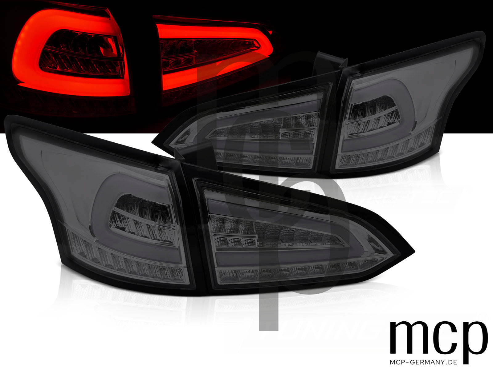 Voll LED Lightbar Rückleuchten Set für Ford Focus MK3 Turnier (01/2011-12/2018) in Smoke mit Dynamischem Blinker