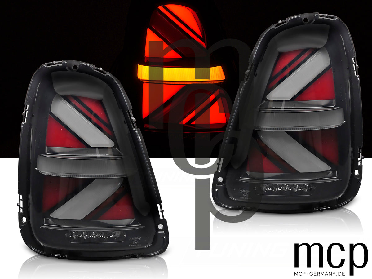 Voll LED Lightbar Rückleuchten Set für MINI Cooper R59 Roadster (2011 bis 2015) in Smoke mit dynamischem Blinker und Begrüßungslicht