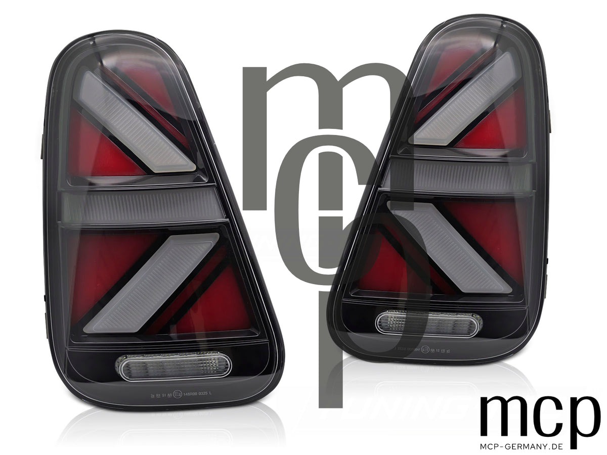 Voll LED Lightbar Rückleuchten Set für MINI Cooper R52 Cabrio (2004 bis 2008) in Smoke