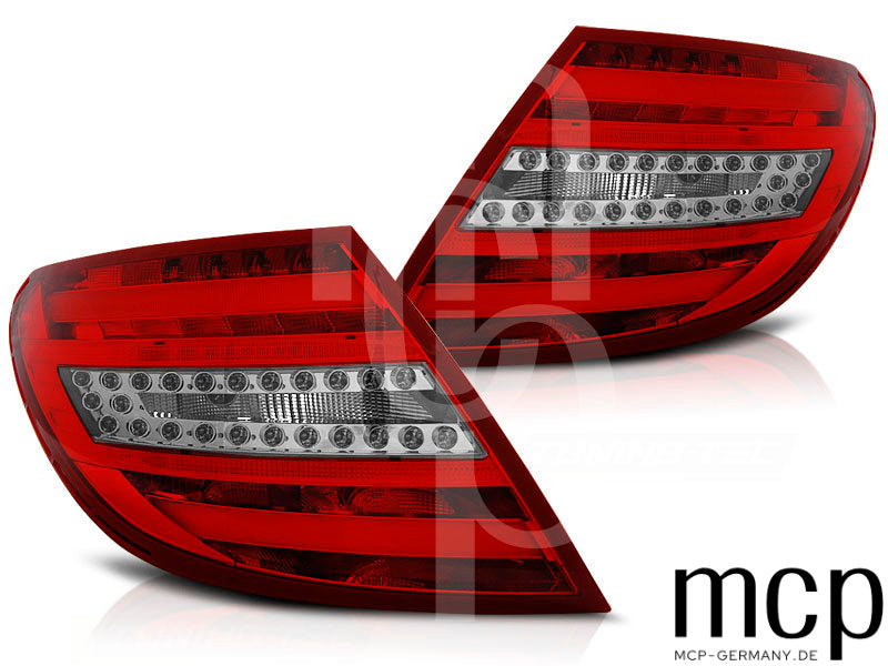 LED Lightbar Rückleuchten Set für Mercedes-Benz C-Klasse W204 Limousine (2007 bis 2010) in Rot/Klar
