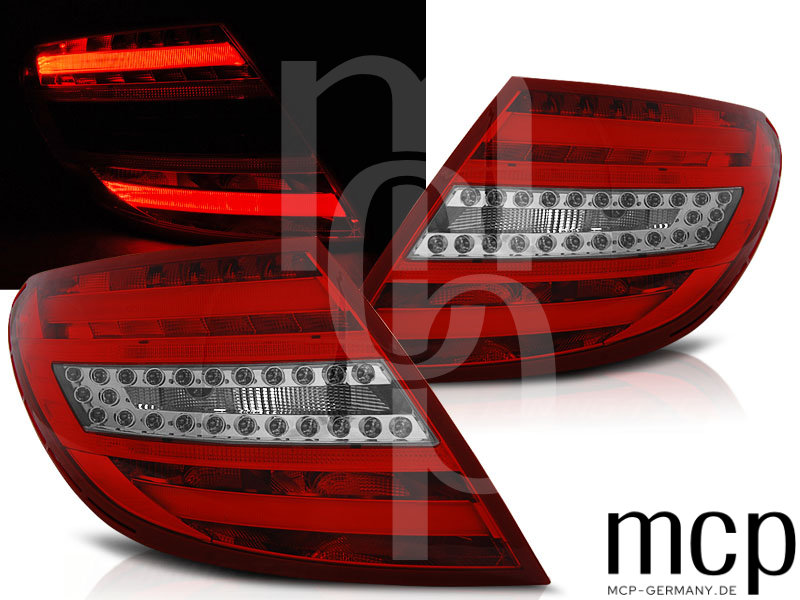 LED Lightbar Rückleuchten Set für Mercedes-Benz C-Klasse W204 Limousine (2007 bis 2010) in Rot/Klar