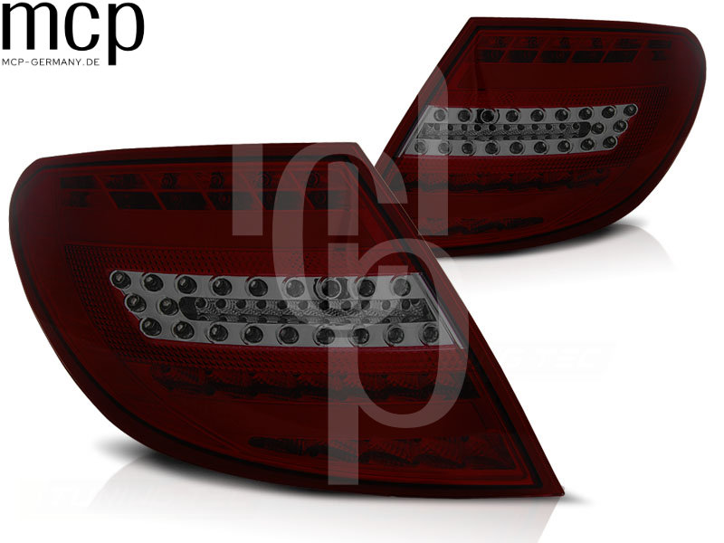 Voll LED Lightbar Rückleuchten Set für Mercedes-Benz C-Klasse W204 Limousine (2007 bis 2010) in Rot/Smoke mit Dynamischem Blinker