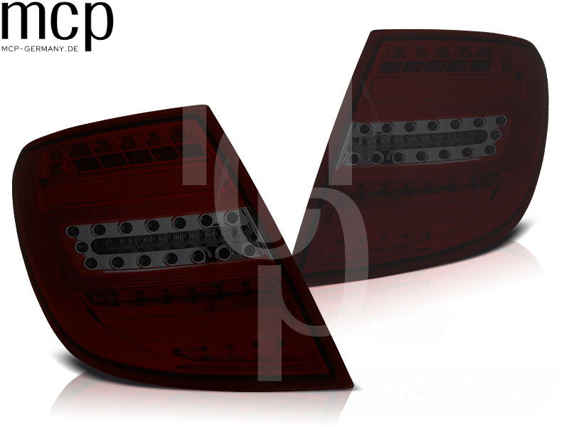 Voll LED Lightbar Rückleuchten Set für Mercedes-Benz C-Klasse S204 T-Modell (Kombi) (2007 bis 2010) in Rot/Smoke