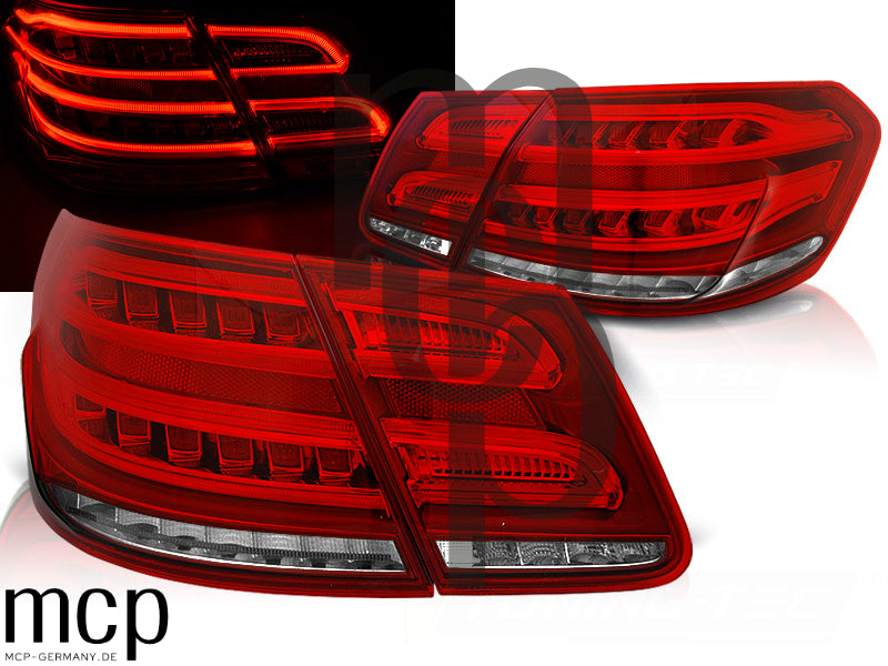 Voll LED Lightbar Rückleuchten Set für Mercedes-Benz E-Klasse W212 Limousine (2009 bis 2013) in Rot/Klar mit Dynamischem Blinker