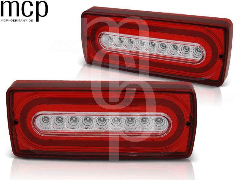 LED Lightbar Rückleuchten Set für Mercedes-Benz G-Klasse W461 / W463 (09/89 bis 06/12) in Rot/Klar mit Dynamischem Blinker