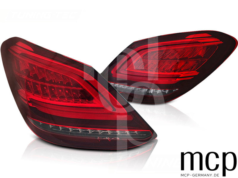 Voll LED Lightbar Rückleuchten Set für Mercedes C-Klasse W205 Limousine (2014 bis 2018) in Rot/Klar mit Dynamischem Blinker