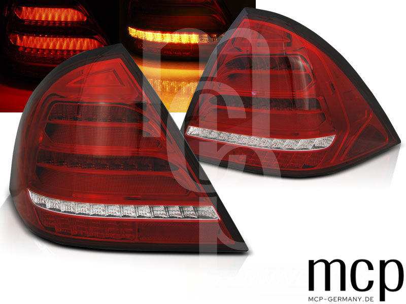 Voll LED Lightbar Rückleuchten Set für Mercedes C-Klasse W203 Limousine (05/2000 bis 03/2004) in Rot/Klar mit Dynamischem Blinker