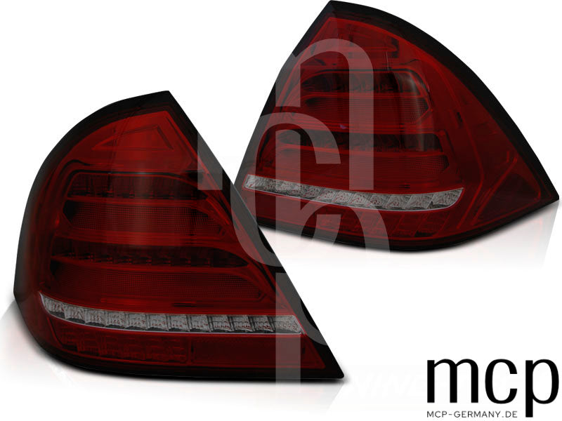 Voll LED Lightbar Rückleuchten Set für Mercedes C-Klasse W203 Limousine (05/2000 bis 03/2004) in Rot/Smoke mit Dynamischem Blinker