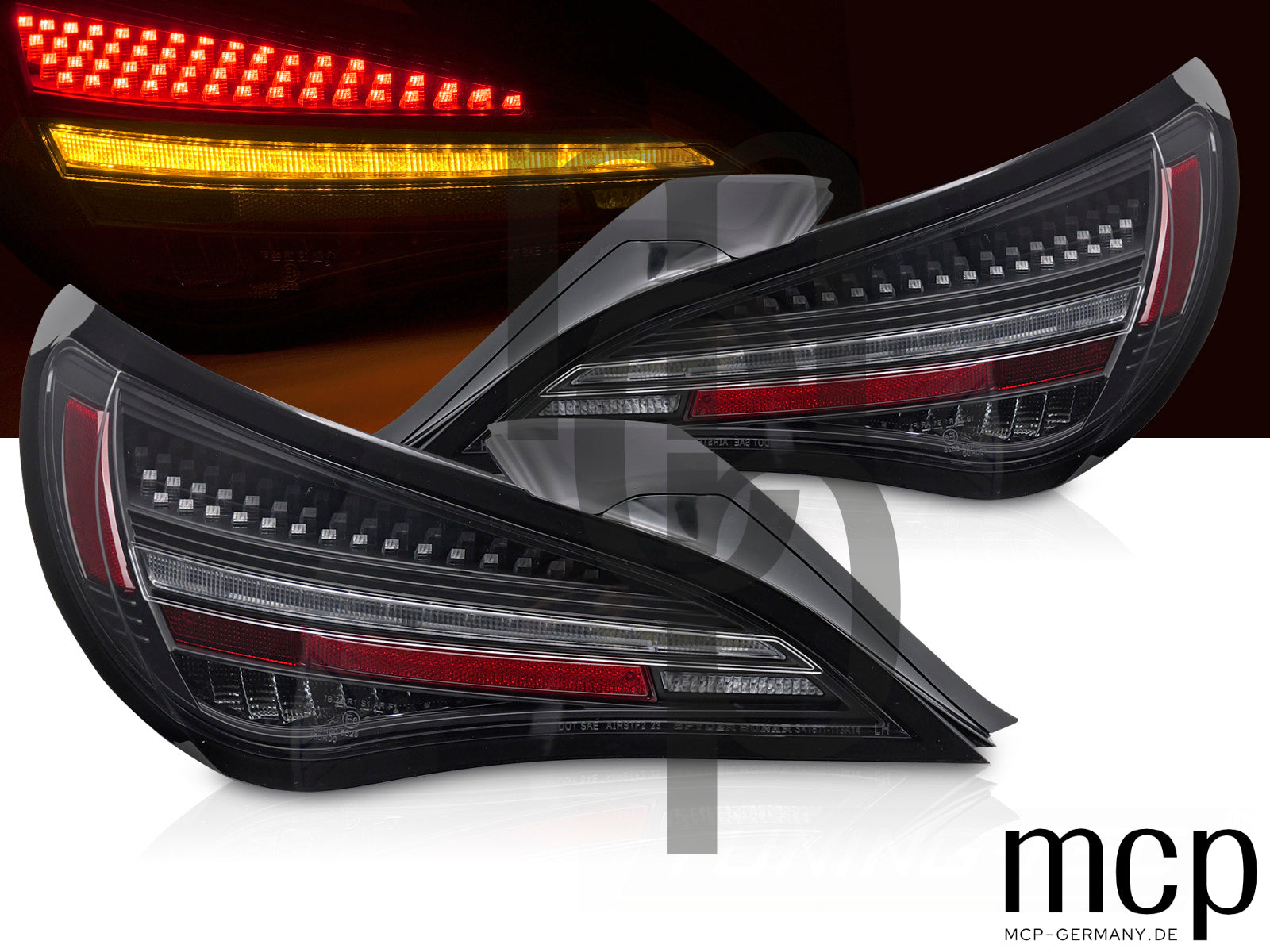 Voll LED Rückleuchten Set für Mercedes-Benz CLA C117 (2013 bis 2019) und X117 (2014 bis 2019) in Schwarz mit Dynamischem Blinker und Welcome-Light-Funktion