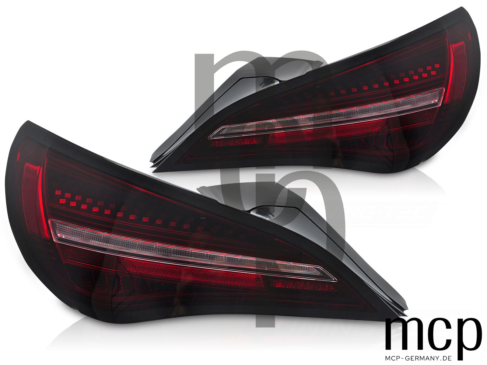 Voll LED Rückleuchten Set für Mercedes-Benz CLA C117 (2013 bis 2019) und X117 (2014 bis 2019) in Rot/Smoke mit Dynamischem Blinker und Welcome-Light-Funktion