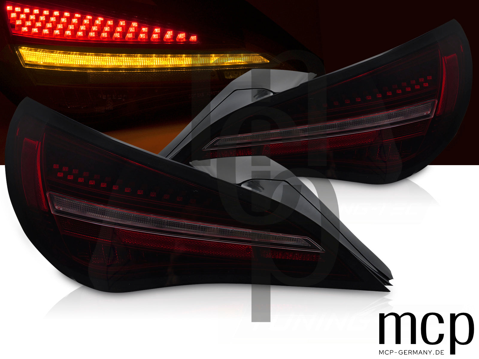 Voll LED Rückleuchten Set für Mercedes-Benz CLA C117 (2013 bis 2019) und X117 (2014 bis 2019) in Rot/Smoke mit Dynamischem Blinker und Welcome-Light-Funktion