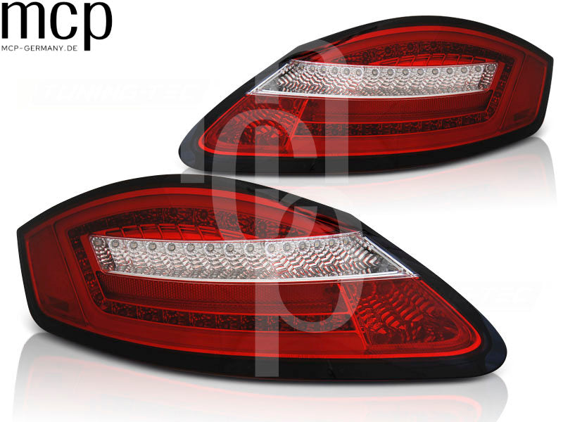 Voll LED Lightbar Rückleuchten Set für Porsche Cayman 987c (11/05 bis 02/09) in Rot/Klar mit Dynamischem Blinker