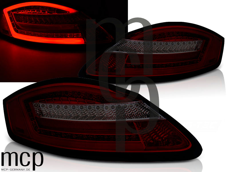 Voll LED Lightbar Rückleuchten Set für Porsche Cayman 987c (11/05 bis 02/09) in Rot/Smoke mit Dynamischem Blinker