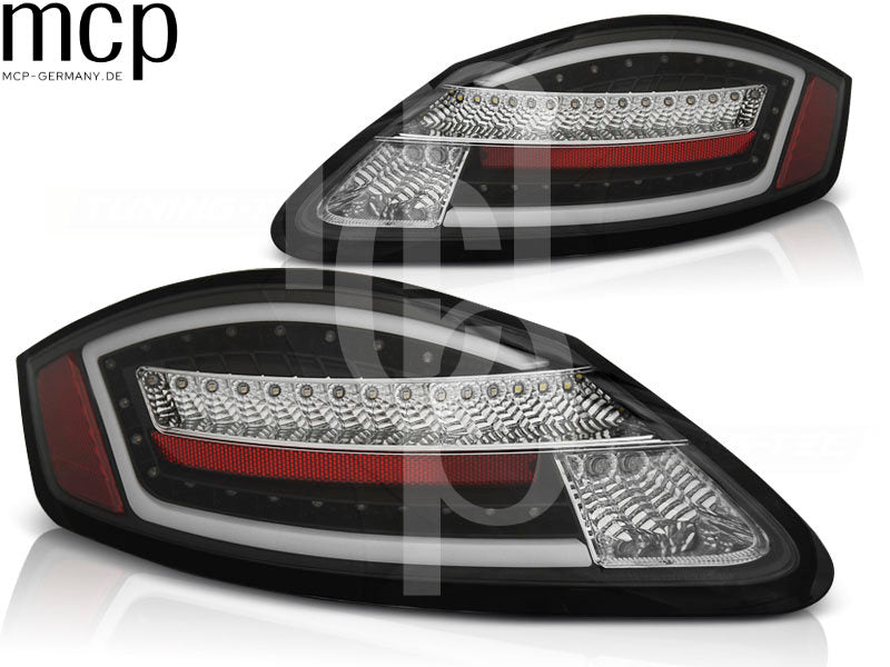 Voll LED Lightbar Rückleuchten Set für Porsche Cayman 987c (11/05 bis 02/09) in Schwarz mit Dynamischem Blinker