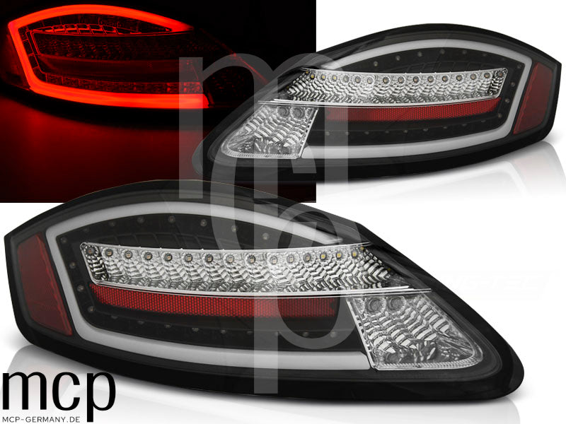 Voll LED Lightbar Rückleuchten Set für Porsche Cayman 987c (11/05 bis 02/09) in Schwarz mit Dynamischem Blinker
