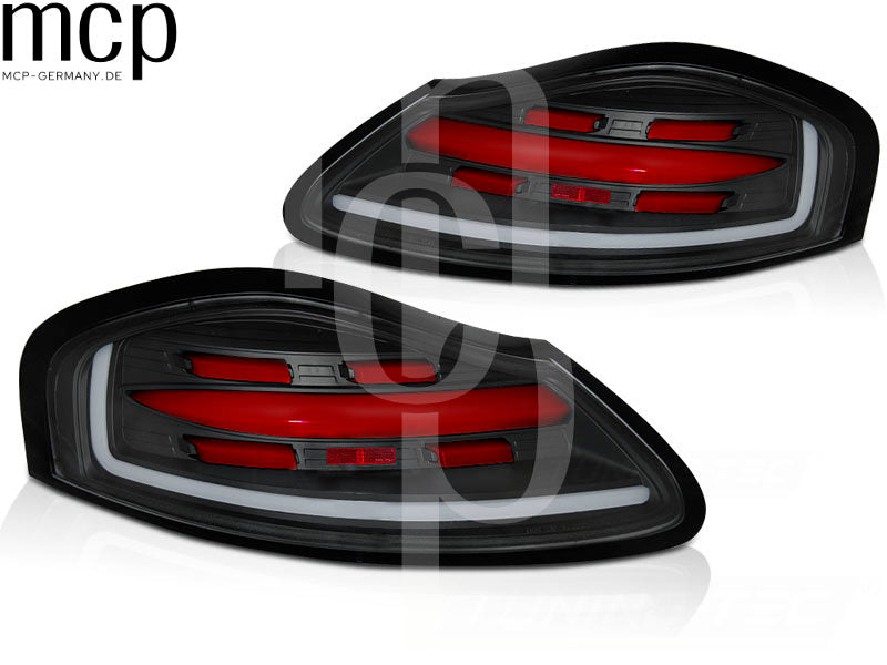 Voll LED Lightbar Rückleuchten Set für Porsche Boxster 986 (1996 bis 2004) in Schwarz/Rot mit Dynamischem Blinker