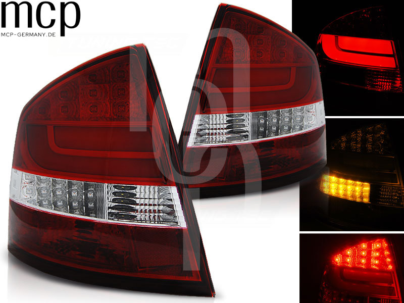 LED Lightbar Rückleuchten Set für Skoda Octavia 2 (1Z) Limousine (2004 bis 2012) in Rot/Klar