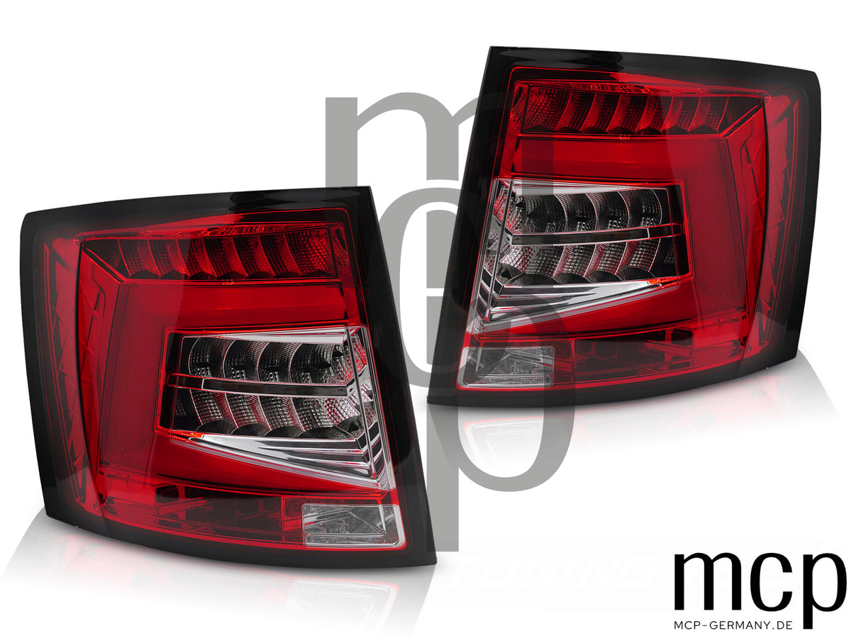 Voll LED Lightbar Rückleuchten Set für Skoda Octavia III Kombi (2012 bis 2016) in Rot/Klar mit Dynamischem Blinker