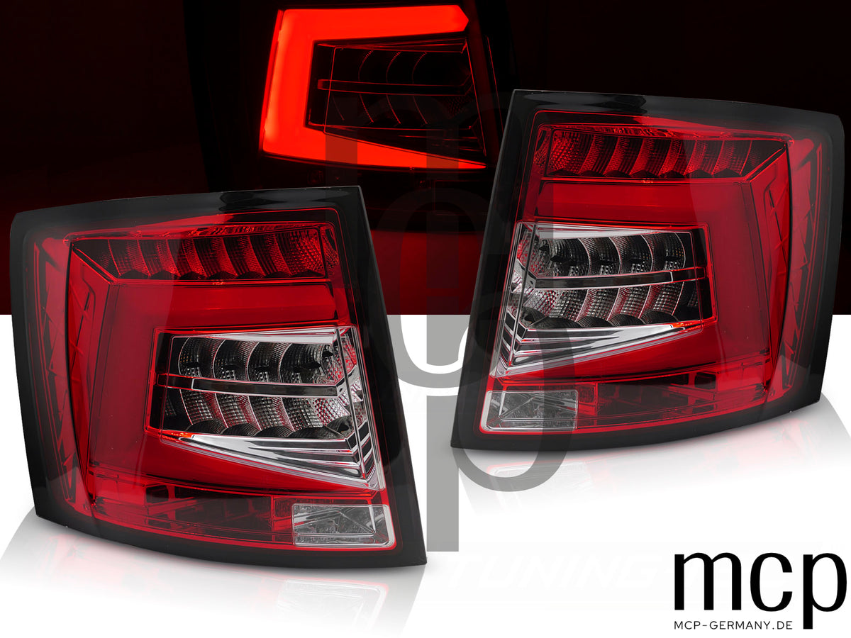 Voll LED Lightbar Rückleuchten Set für Skoda Octavia III Kombi (2012 bis 2016) in Rot/Klar mit Dynamischem Blinker
