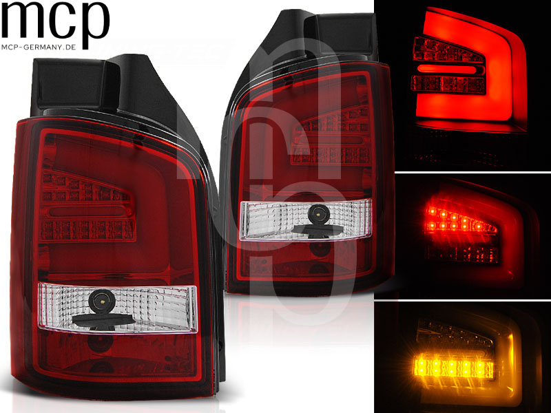 LED Lightbar Rückleuchten Set für VW T5 (05/03 bis 10/09) in Rot/Klar