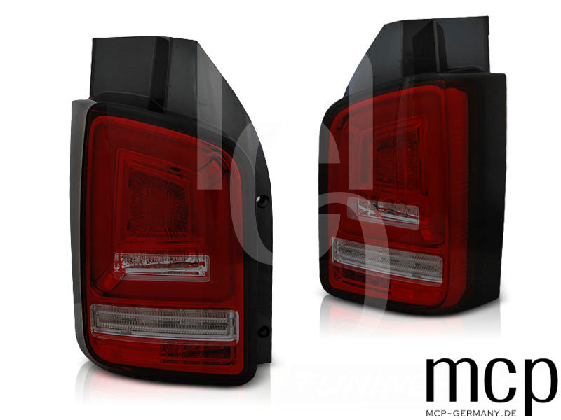 Voll LED Lightbar Rückleuchten Set für VW T6 mit Flügeltüren (07/15 bis 08/19) in Rot/Smoke mit Dynamischem Blinker
