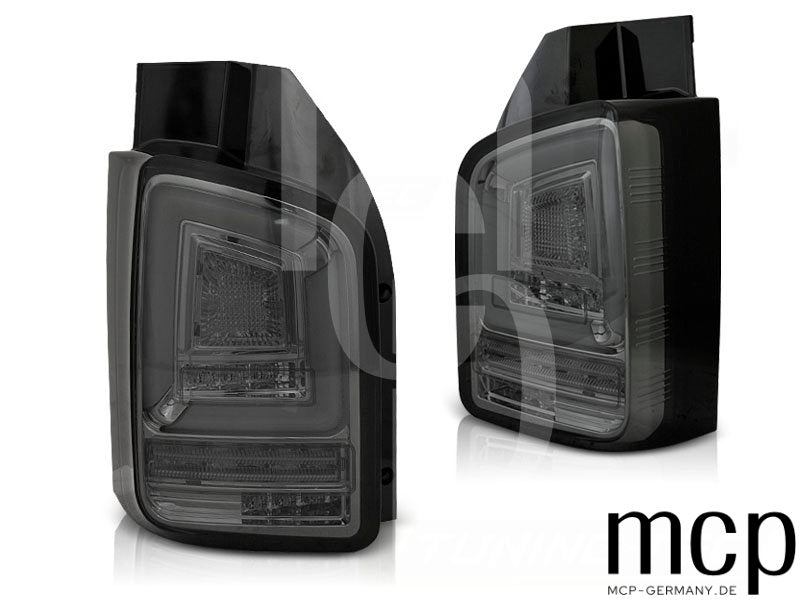 Voll LED Lightbar Rückleuchten Set für VW T6 mit Flügeltüren (07/15 bis 08/19) in Smoke mit Dynamischem Blinker