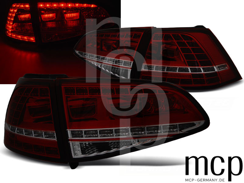 LED Rückleuchten Set für VW Golf 7 (VII) Hatchback (08/12 bis 02/17) in Rot/Smoke mit Dynamischem Blinker