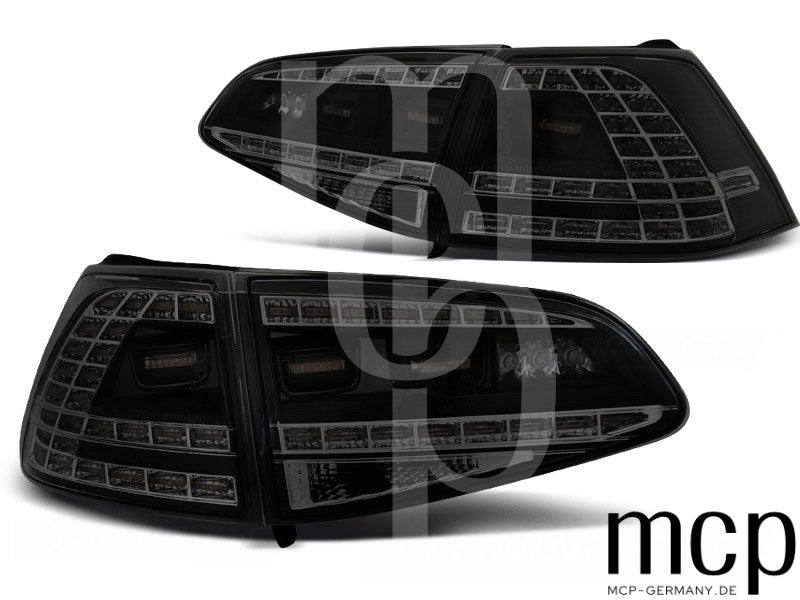 LED Rückleuchten Set für VW Golf 7 (VII) Hatchback (08/12 bis 02/17) in Smoke im GTI-Stil mit Dynamischem Blinker