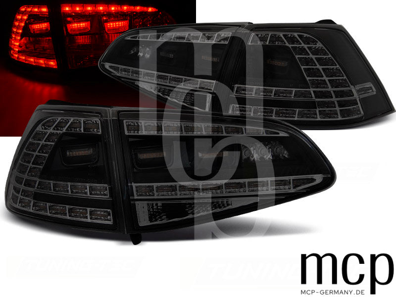 LED Rückleuchten Set für VW Golf 7 (VII) Hatchback (08/12 bis 02/17) in Smoke im GTI-Stil mit Dynamischem Blinker