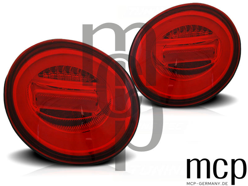 LED Lightbar Rückleuchten Set für VW New Beetle Hatchback und Cabrio (01/98 bis 06/05) in Rot/Klar mit Dynamischem Blinker