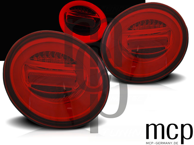 LED Lightbar Rückleuchten Set für VW New Beetle Hatchback und Cabrio (01/98 bis 06/05) in Rot/Klar mit Dynamischem Blinker