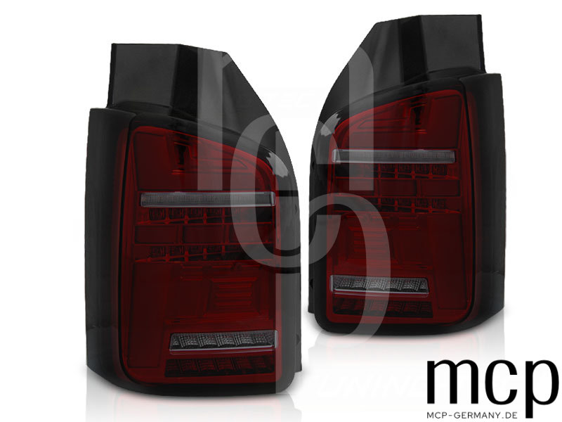 Voll LED Lightbar Rückleuchten Set für VW T6 (07/15 bis 08/19) in Rot/Smoke mit Dynamischem Blinker