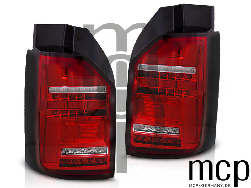 Voll LED Lightbar Rückleuchten Set für VW T6 mit Heckklappe (07/15 bis 08/19) in Rot/Klar mit Dynamischem Blinker