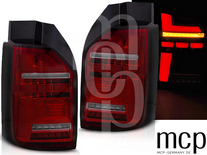 Voll LED Lightbar Rückleuchten Set für VW T6 mit Heckklappe (07/15 bis 08/19) in Rot/Smoke mit Dynamischem Blinker