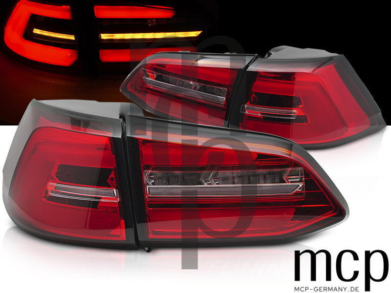 Voll LED Lightbar Rückleuchten Set für VW Golf VII Variant (2013 bis 2017) in Rot/Klar mit Dynamischem Blinker