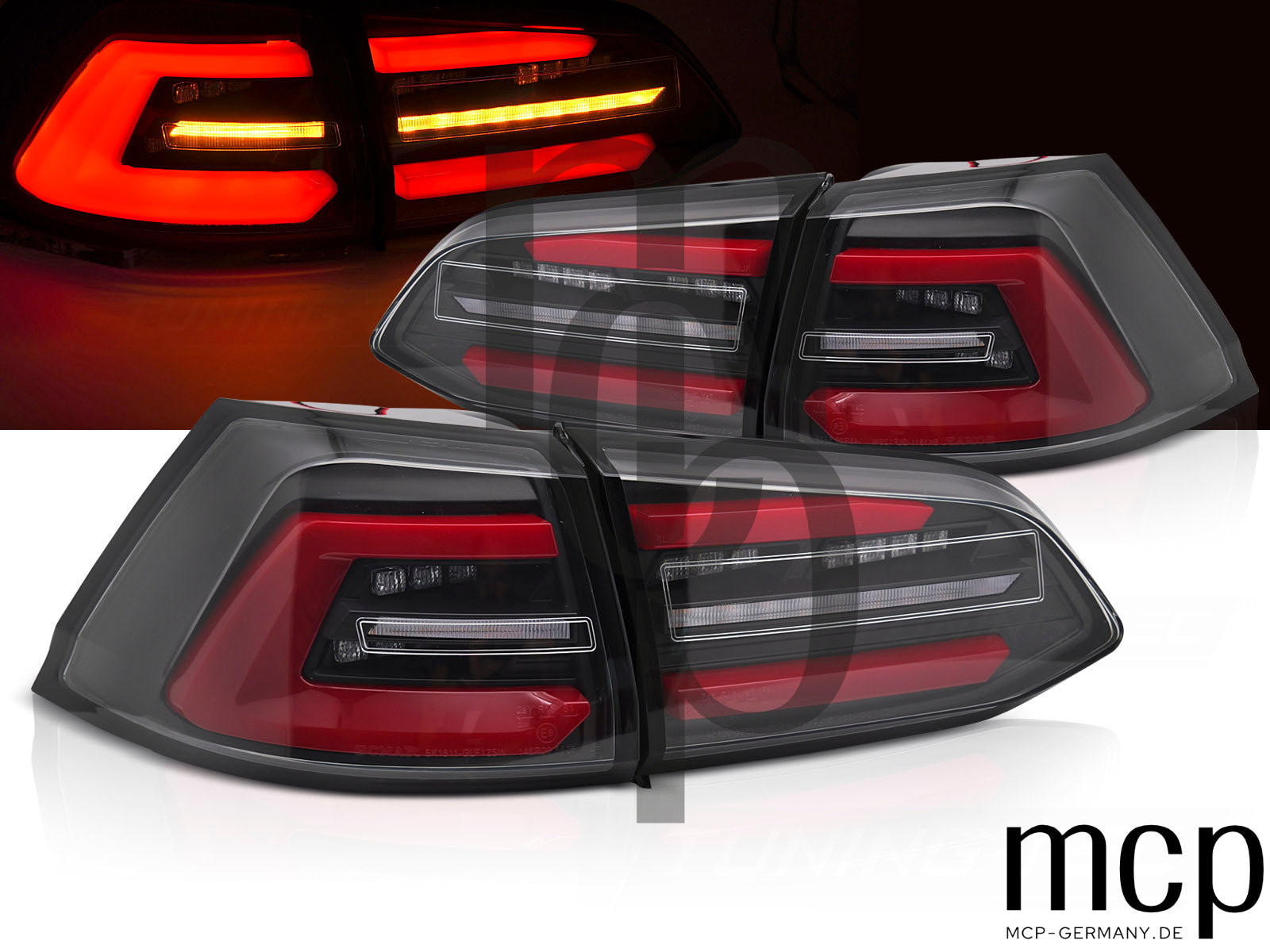 Voll LED Lightbar Rückleuchten Set für VW Golf VII Variant (2013 bis 2017) in Schwarz mit Roter Lightbar und Dynamischem Blinker