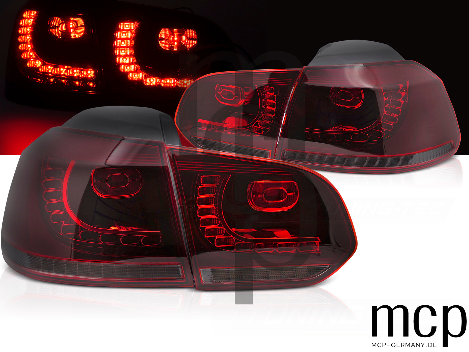 Voll LED Rückleuchten Set für VW Golf 6 Hatchback (2008 bis 2013) in Rot/Smoke mit Dynamischem Blinker
