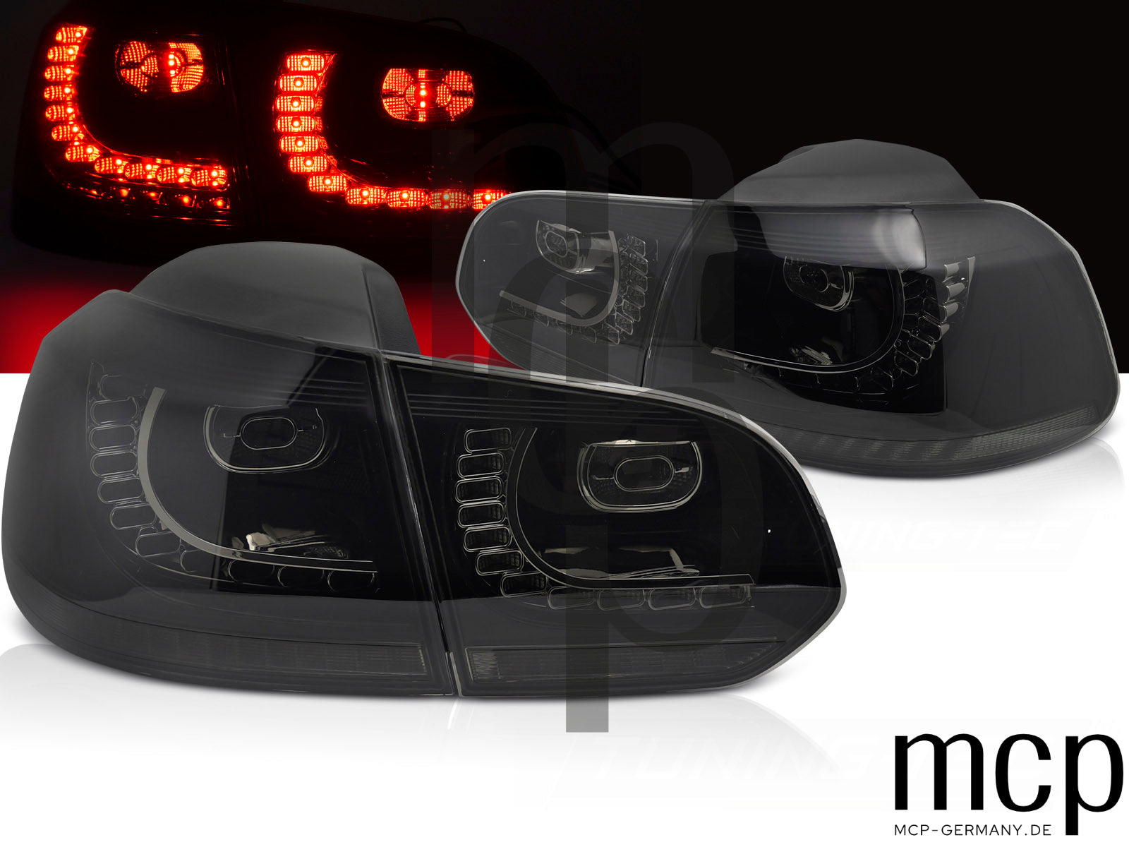 Voll LED Rückleuchten Set für VW Golf 6 Hatchback (2008 bis 2013) in Smoke mit Dynamischem Blinker