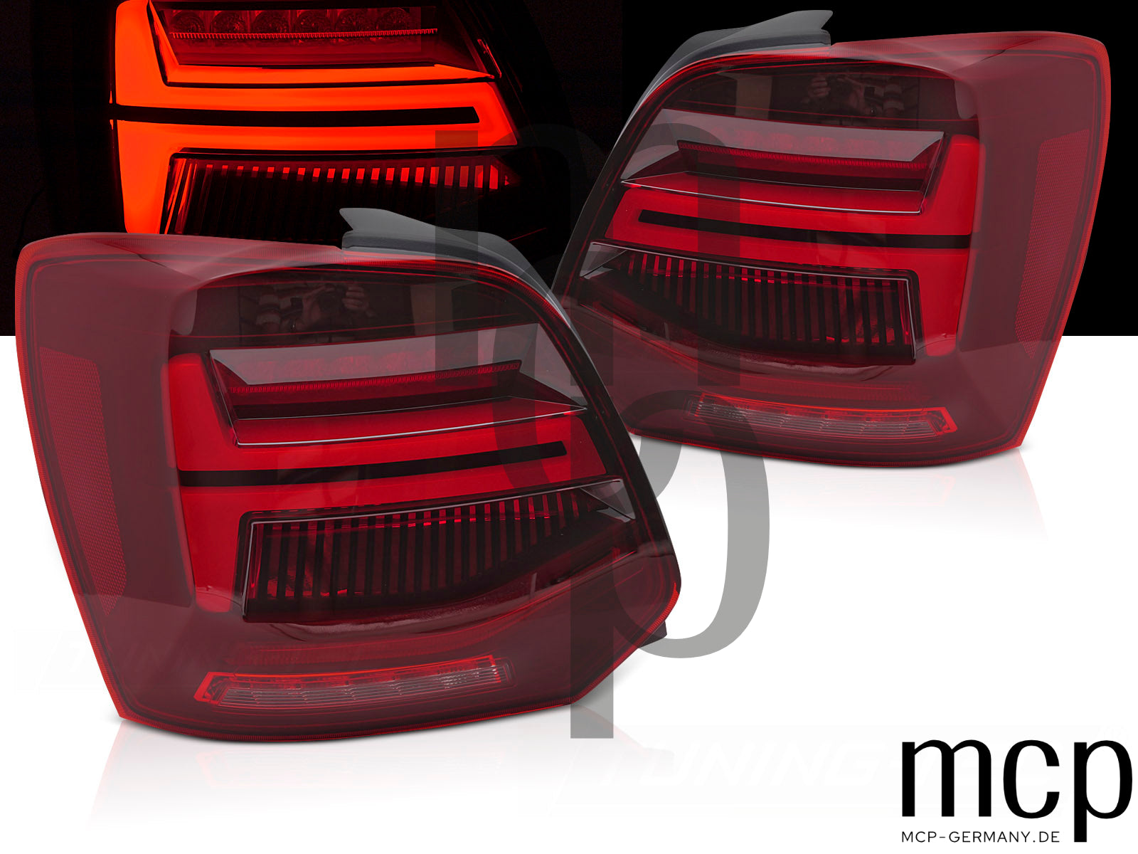 Voll LED Lightbar Rückleuchten Set für VW Polo V 6R Hatchback (2009 bis 2017) in Rot mit Dynamischem Blinker