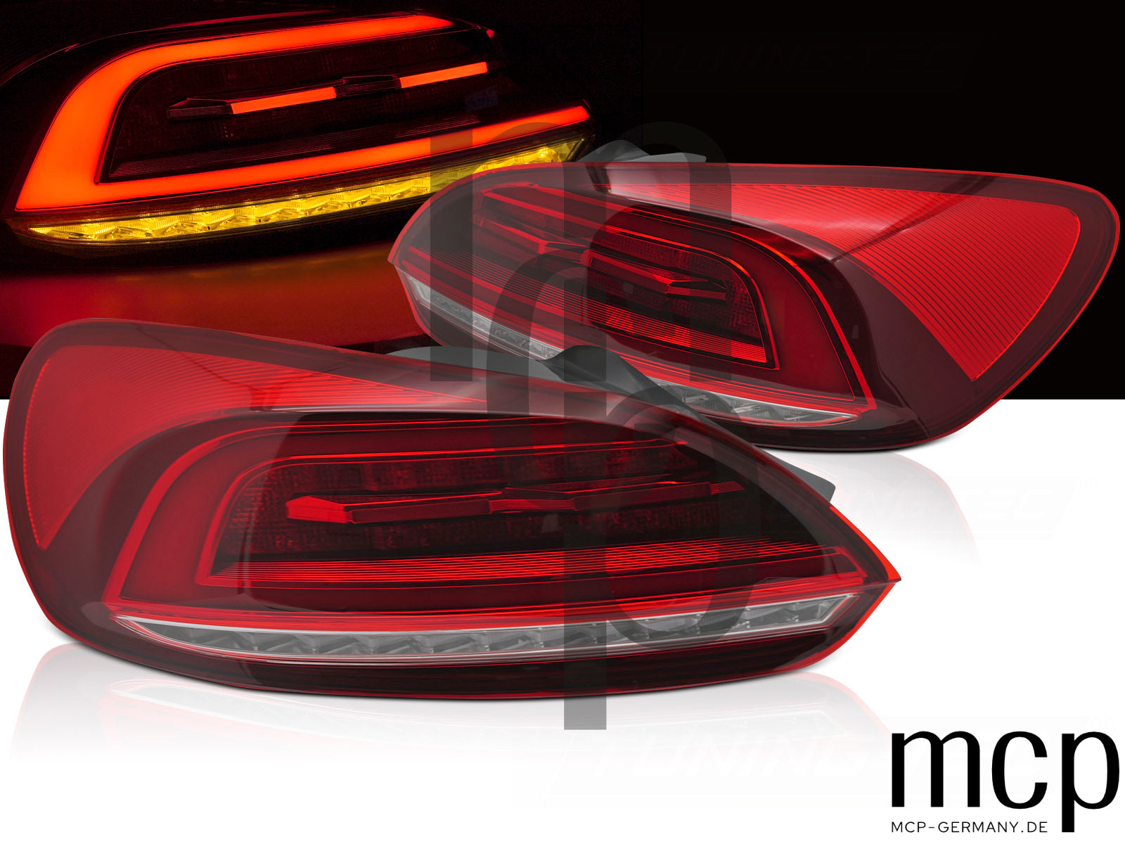 Voll LED Lightbar Rückleuchten Set für VW Scirocco III (2008 bis 2014) in Rot mit Dynamischem Blinker