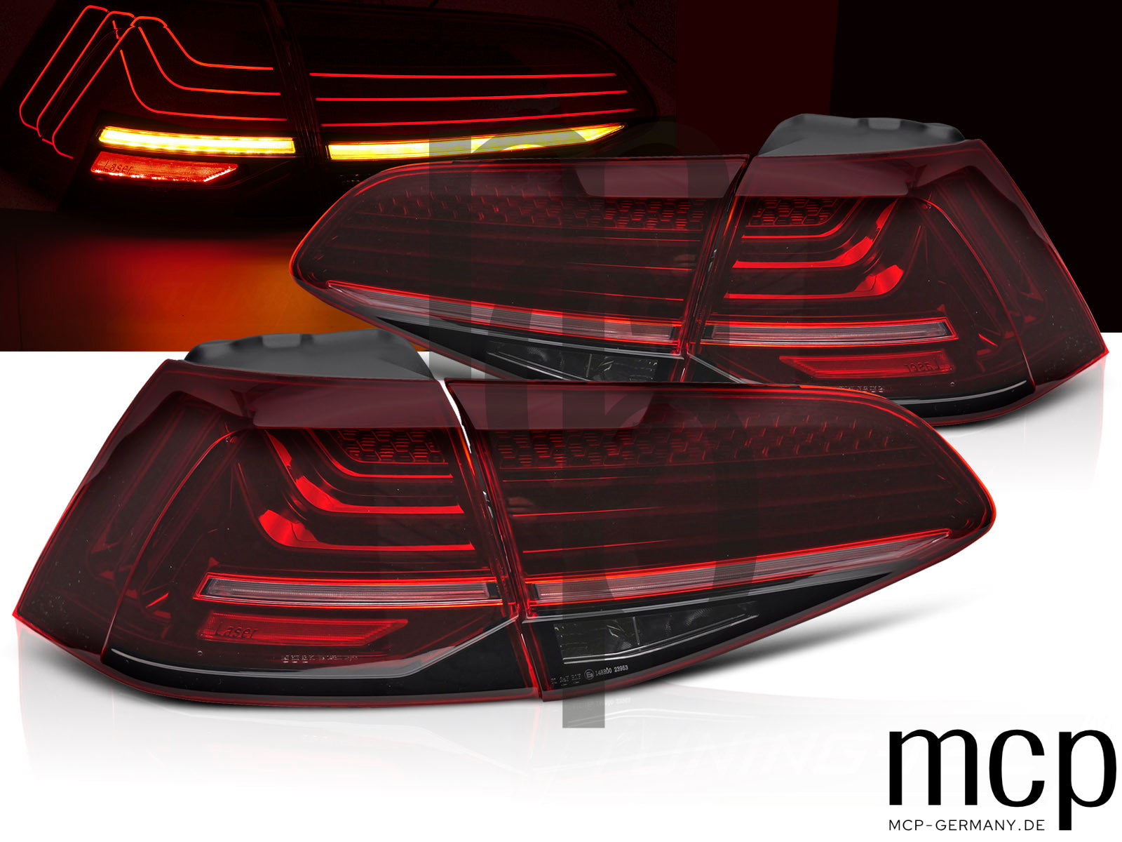 Voll LED Rückleuchten Set für VW Golf 7 Hatchback (08/2012 bis 12/2019) in Rot mit Dynamischem Blinker und Laser Look