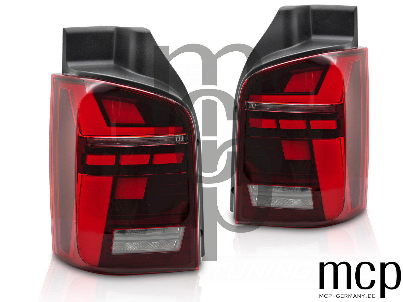 Voll LED Lightbar Rückleuchten Set für VW T5 (2003 bis 2015) in Rot mit Dynamischem Blinker und Welcome-Light-Funktion