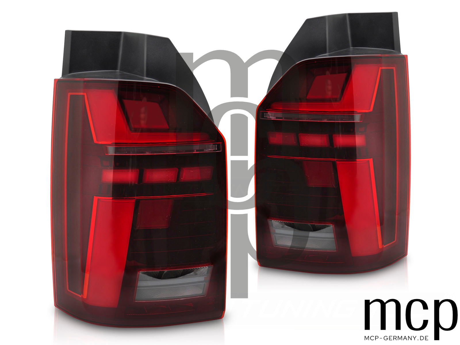 Voll LED Lightbar Rückleuchten Set für VW T6 (2015 bis 2019) und T6.1 (2020 bis 2024) in Rot mit Dynamischem Blinker und Welcome-Light-Funktion