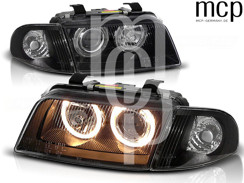 Angel Eyes Scheinwerfer Set für Audi A4 (11/1994 bis 12/1998) in Schwarz