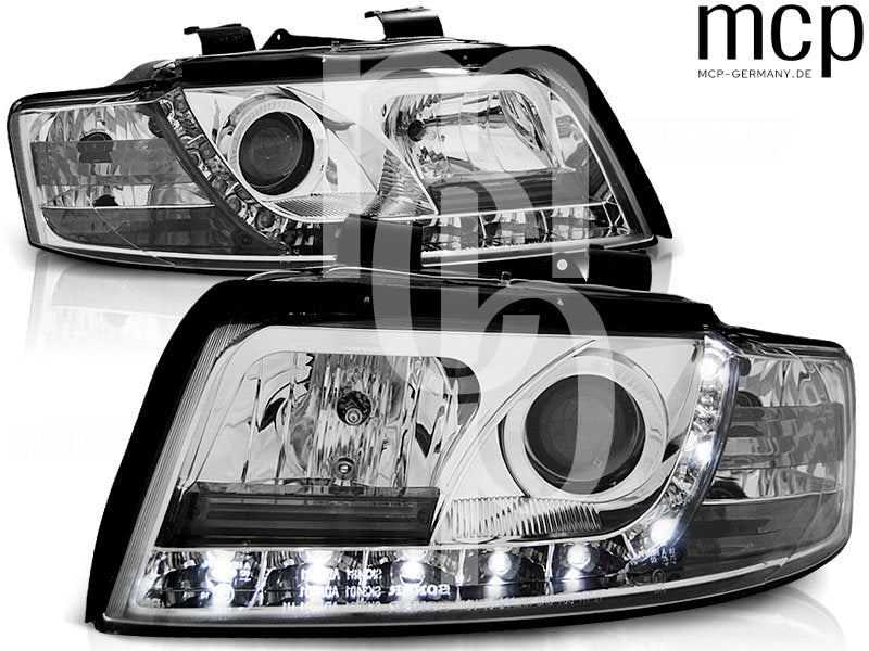 LED Tagfahrlicht Scheinwerfer Set für Audi A4 (10/2000 bis 10/2004) in Chrom