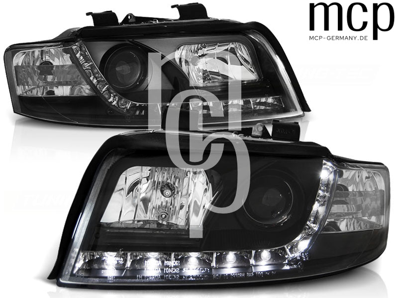 LED Tagfahrlicht Scheinwerfer Set für Audi A4 (10/2000 bis 10/2004) in Schwarz