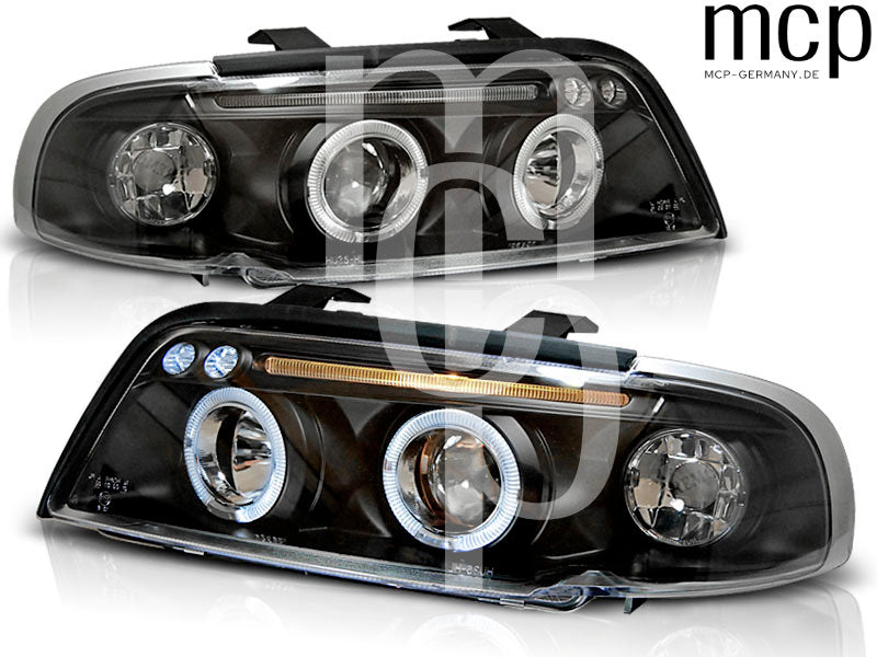Angel Eyes Scheinwerfer Set für Audi A4 (11/1994 bis 12/1998) in Schwarz – Gesamtansicht