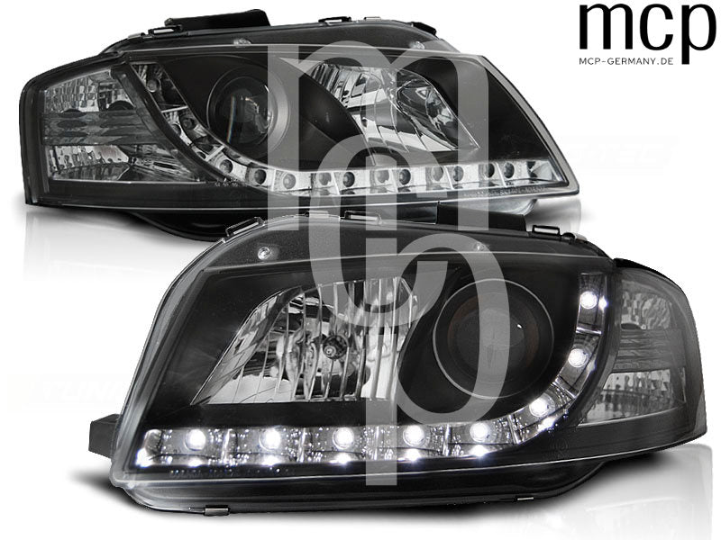 LED Tagfahrlicht Scheinwerfer Set für Audi A3 8P (05/2003 bis 03/2008) in Schwarz