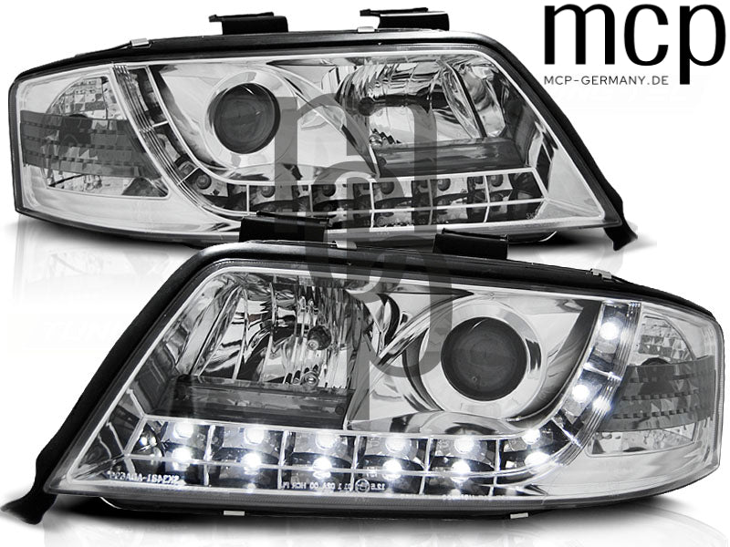 LED Tagfahrlicht Scheinwerfer Set für Audi A6 (06/2001 bis 05/2004) in Chrom